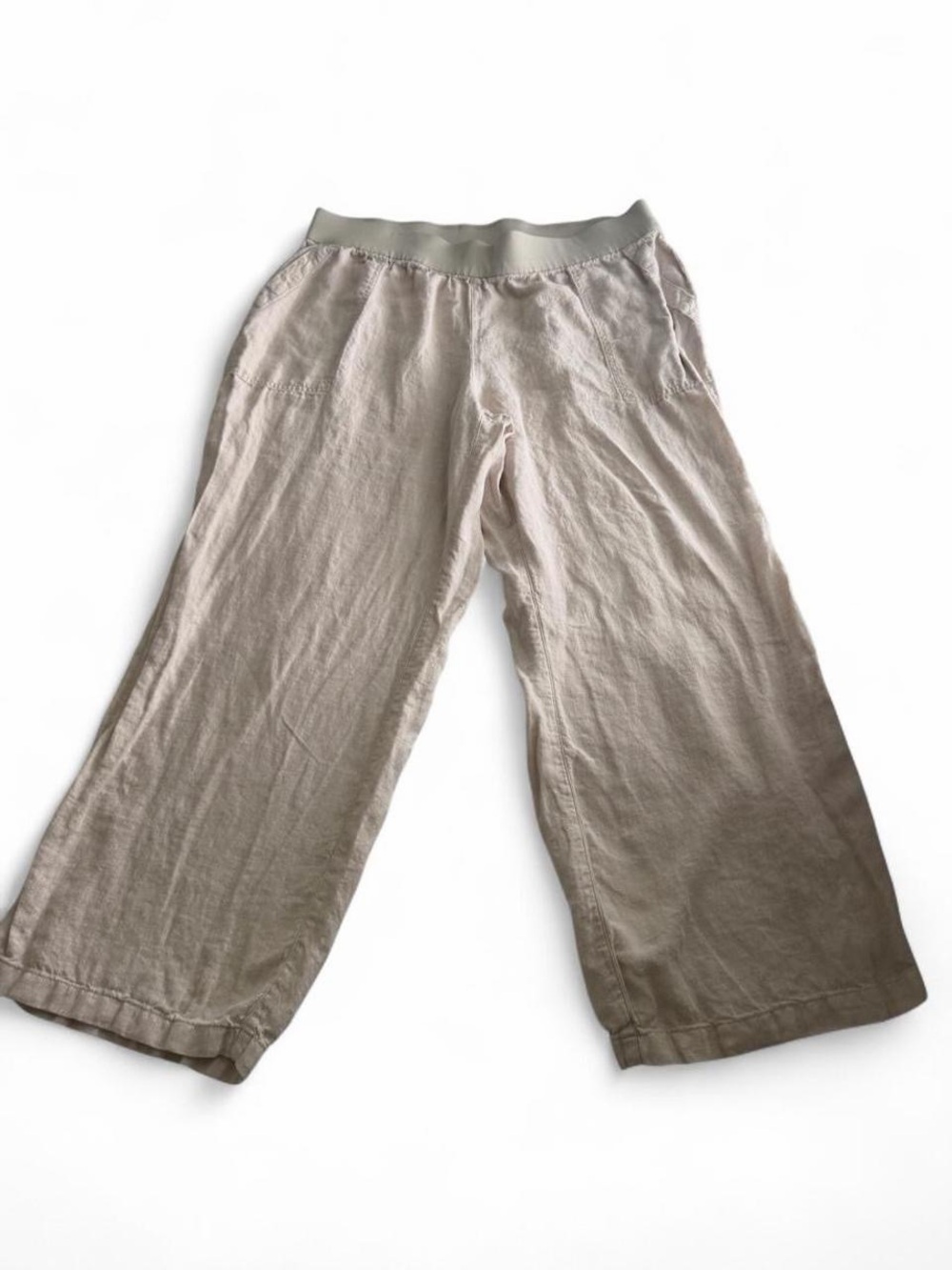Lands End Plus Size 20 Linen Wide Leg Pants Beige Pull On Pockets Coastal Resort - Picture 2 of 9